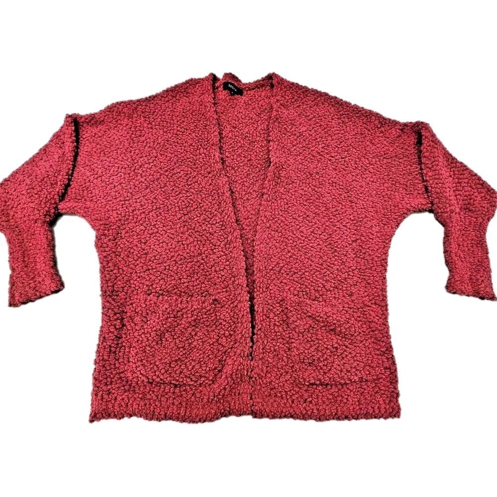 Zesica Large Red Popcorn Knit Cardigan Oversized Open Front Cozy Boho